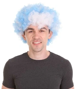 Greece Sport Afro Fun Wig | Blue White Jumbo Wig Adult HM-727 - Picture 1 of 8