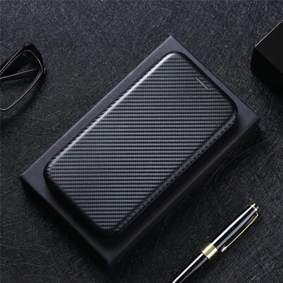 Luxury Hybrid Flip Carbon Fiber Wallet Card Case Cover For Asus Zenfone 8 Foto 1 de 4
