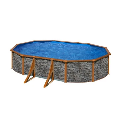Stahlwandpool Gre GIANT Set oval 300x500x120cm stein/holz Folie blau Filter - Bild 1 von 4