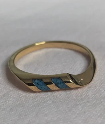 Doble banda con incrustación de turquesa para mujer anillo de oro talla 6 unisex para hombre Foto 1 de 4