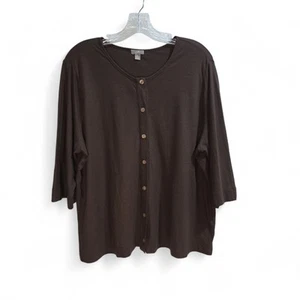 Cardigan leggero J. Jill Cottton marrone cioccolato casual manica 3/4 2XL - Foto 1 di 6