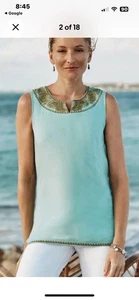 Tanque sin mangas J.Jill AQUA HEIRLOOM BORDADO MODAL/ALGODÓN Pequeño - Imagen 1 de 9