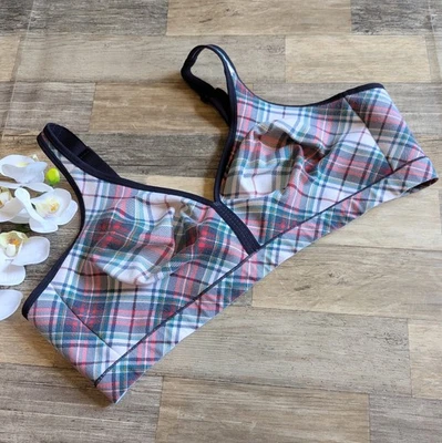 Sujetador bralette Cacique blanco verde rojo a cuadros sin forro sin aros talla 48D usado en excelente estado Foto 1 de 4