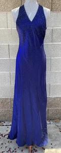 Vintage 90s Y2k Night Way Womens 12 Blue Vampy Fairy Prom Formal Gown Beaded - Picture 1 of 5