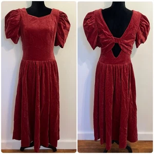 Laura Ashley rot Velours Samt Kleid Renaissance hinten offen Tulpenärmel Gr. 14 - Bild 1 von 10