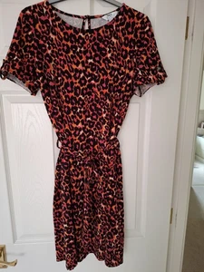 Dorothy Perkins jersey dress size 14 tall black/orange leopard print preowned - Picture 1 of 8