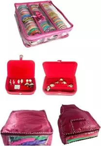 NEW CHRISTMAS OFFER 3 ROLL BANGLE BAG RING & EARRING BOX 1 SAREE &1 BLOUSE COVER - Picture 1 of 12