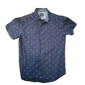Denim & Flower Button-Up Shirt Boys Navy Blue Short-Sleeve Dots Size S GG3141 - Picture 1 of 7