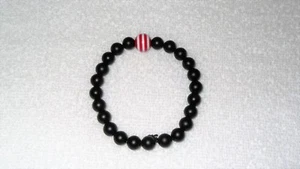 Black Bead Stretch Charm Bracelet Jewelry Men's Red Stripe - Picture 1 of 3