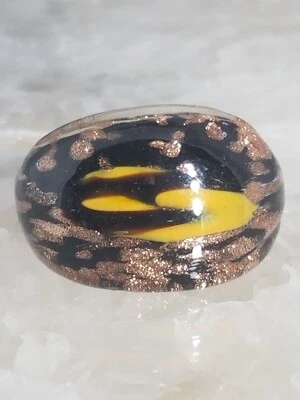Anillo de cristal de Murano * Hermoso negro y amarillo con aventurina de cobre * Talla 6,5 0319 Foto 1 de 4