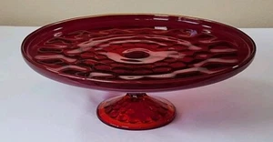 Ruby Red Viking Art Georgian Honeycomb Thumbprint Footed Cake Plate EXCELLENT - Picture 1 of 11