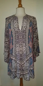 Vestido túnica manga kimono cuello en V seda marrón lavanda, L - Imagen 1 de 3