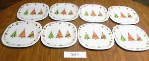 Melamine Ware Christmas Dinner Plates Lot 8 Square Christmas Trees Ornaments 11" - Picture 1 of 10
