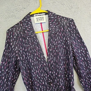 Scotch & Soda Blazer Womens XS Purple Geometric Waist Tie Cocktail Business Luxe - Picture 1 of 19