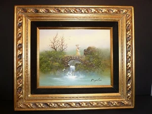 ELEGANT OIL PAINTING ON BOARD SIGNED BY ARTIST( BEAUTY BRIDGE ) GILD FRAMED 2211 - Picture 1 of 6
