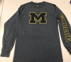Michigan "Go Blue" Gray Long Sleeve Cotton Blend Top Adult Small - Picture 1 of 6