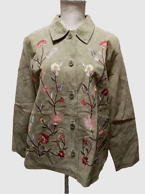 Dialogue The New Language of Style Women's Green Leather Embroidered Jacket L - Image 1 of 4