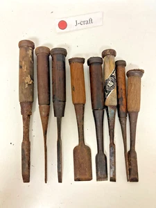 Lot of 8 Japanese Used Short Chisels Nomi Carpentry Tool Blade 0403B - Picture 1 of 12