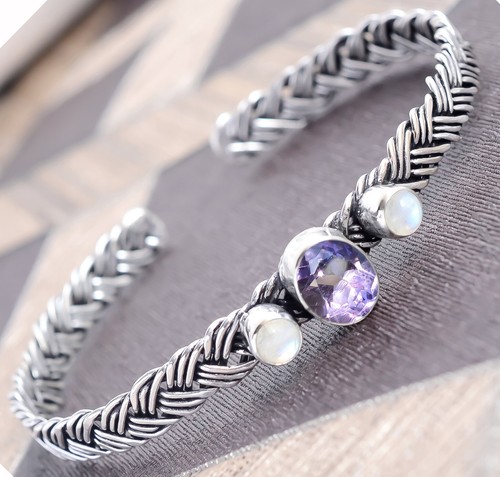 VALENTINO Bracciale con pietre preziose taglio ametista pietra di luna braccialetto in argento sterling 925