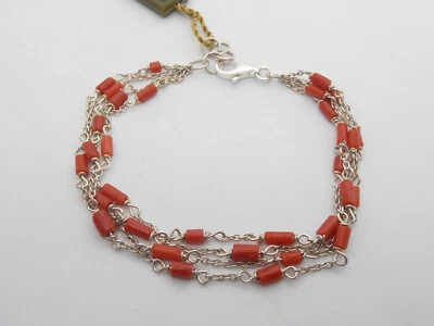 Braccialetto in Argento 925 con Corallo Rosso Naturale - Bracciale - Immagine 1 di 4