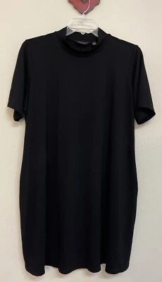 Susan Graver Every Day Mujer 2x Negro Cuello Simulado Hasta la Rodilla Vestido Bolsillo! A369 Foto 1 de 4