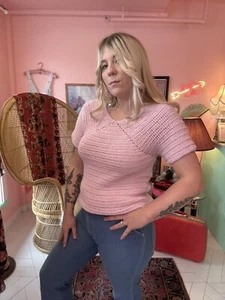 70s Vintage Pink Soft Knit Top Fits L - Picture 1 of 4