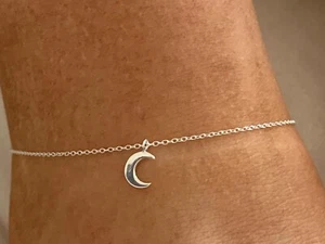 925 Sterling Silver Moon Chain Anklet Women Girls Child Crescent Moon Charm - Picture 1 of 2