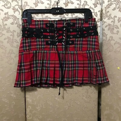 Minifalda plisada Tripp NYC roja multicolor a cuadros Y2K talla pequeña S Foto 1 de 4