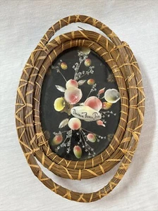 VTG Daytona Beach Souvenir Woven Pine Tray Shell Art Southern Glass Tray Works - Picture 1 of 6