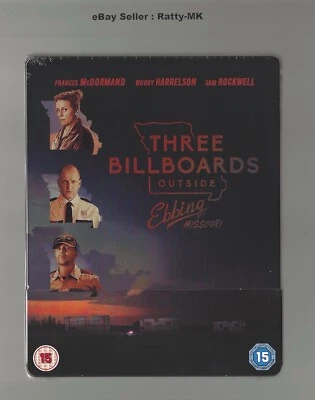THREE BILLBOARDS OUTSIDE EBBING MISSOURI - UK EXCLUSIVE BLU RAY STEELBOOK - NEW - Image 1 of 4