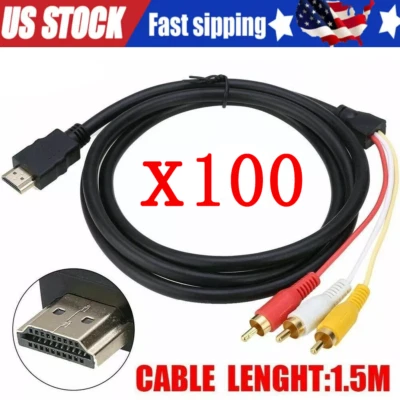 Lote de 1080 cable adaptador transmisor audio audio video HDMI macho a 3 RCA de 5 pies HDMI Foto 1 de 4