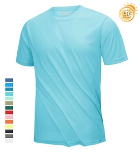 Men's UPF50+ UV Shirts Short Sleeve Gym Quick Dry Shirts Sport Crew Neck Solid T - Picture 1 of 50