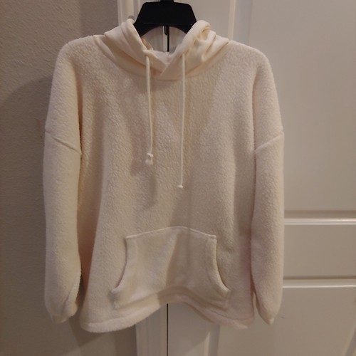 OFF WHITE Maglione con cappuccio da donna pullover con cordini Madewell sherpa bianco avorio taglia large