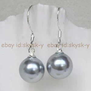 Multicolor South Sea Shell Pearl Round Beads Dangle  Silver Hook Earrings - Picture 1 of 25