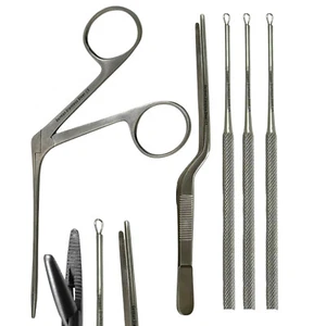 Set Pinze ORL con Curette ad Ansa (kit 5pz) Estrazione Naso+Orecchio Oggetti Esteri - Foto 1 di 10