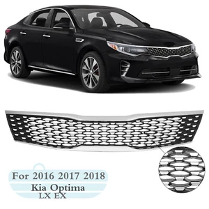Front Upper Grille For 2016 2017 2018 Kia Optima LX EX Black Grill w/Chrome Trim - Picture 1 of 12