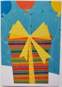 Birthday Card with Envelope Hallmark 5 x 7 Present with Bow Balloons - Picture 1 of 3