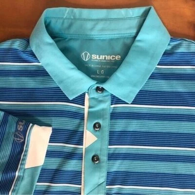 Polo de golf Sunice grande Coollite NOLAN azul a rayas 50+ FPS 1/4 botones para hombre Foto 1 de 4