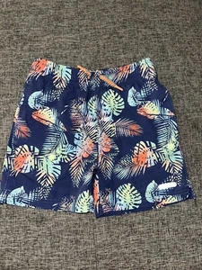 INGEAR Swim Shorts Turquoise Palm Tree Mesh Line Trunks Pockets Boys Sz 8/10 - Picture 1 of 3