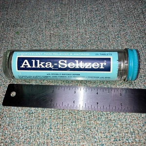 Vintage ALKA-SELTZER Glasflasche Glas Schraubdeckel 6" hoch x 1,25" Rohr - Bild 1 von 5