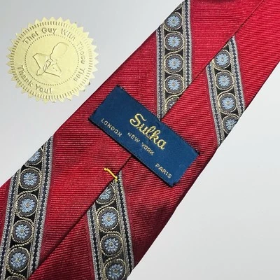"Corbata de plata tejida roja SULKA con diseño de rayas florales 56,5 x 3,25""" Foto 1 de 4