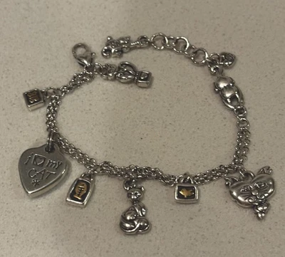 Brighton I LOVE MY CAT Dije Pulsera Foto Medallón Dos Tonos Plata Gatito Retirado Foto 1 de 4