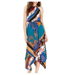$59 Fishbowl Womens Royal Teal Halter Neck Handkerchief Hem Maxi Dress Sz 1X NWT - Picture 1 of 3