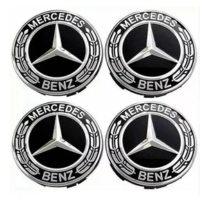 4 x Schwarze Mercedes Benz 75mm Alufelgen Nabenkappen AMG A B C E S M Klasse Nabe - Bild 1 von 8