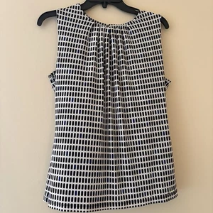 Camicetta senza maniche Calvin Klein M stampa geometrica a pois bianco navy buco della serratura dietro - Foto 1 di 3