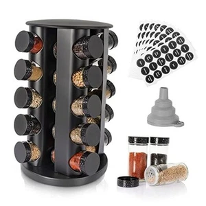 Black Countertop Rotating Spice Rack, Empty 20-Jars Revolving Spice Rack - Picture 1 of 7