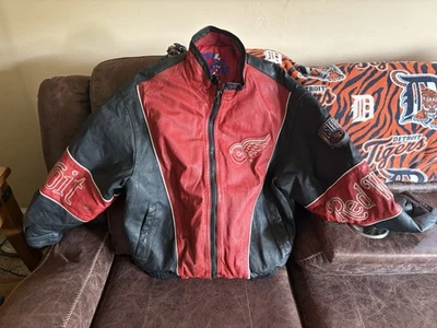 Vintage Pro Player NHL DETROIT RED WINGS Leather Jacket Mens Size Large - Image 1 of 4