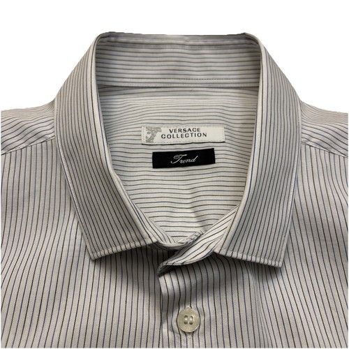 Versace Collection Trend Camicia Uomo Taglia 42 Bianca Righe Bottoni Manica Lunga