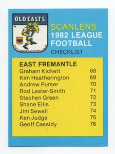 1982 Western Australia WAFL Scanlens CHECKLIST - East Fremantle - Picture 1 of 2