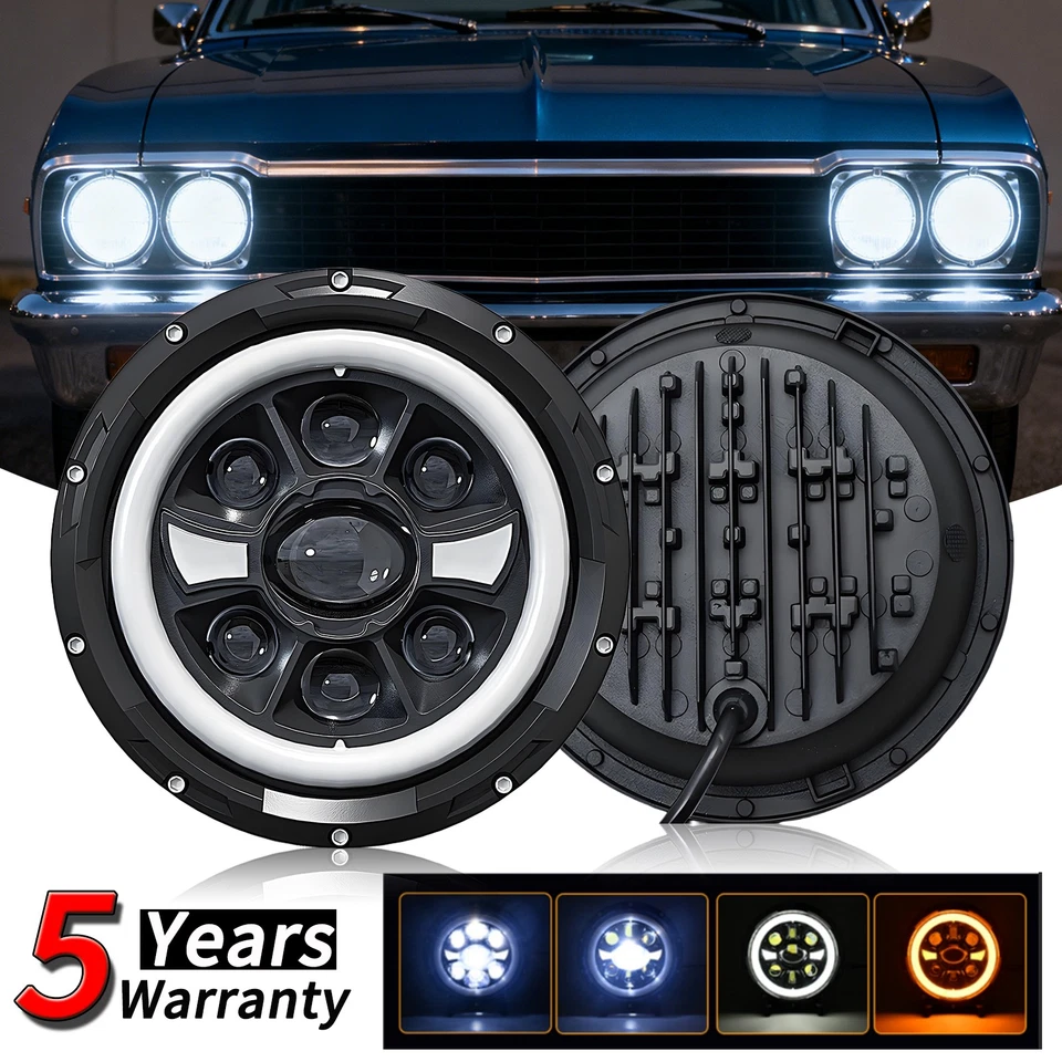 适用于福特 Maverick 1970 - 1977 7 英寸 LED 车头灯 高/低光束 DRL 48000LM 6500K — 第 1/4 张图片